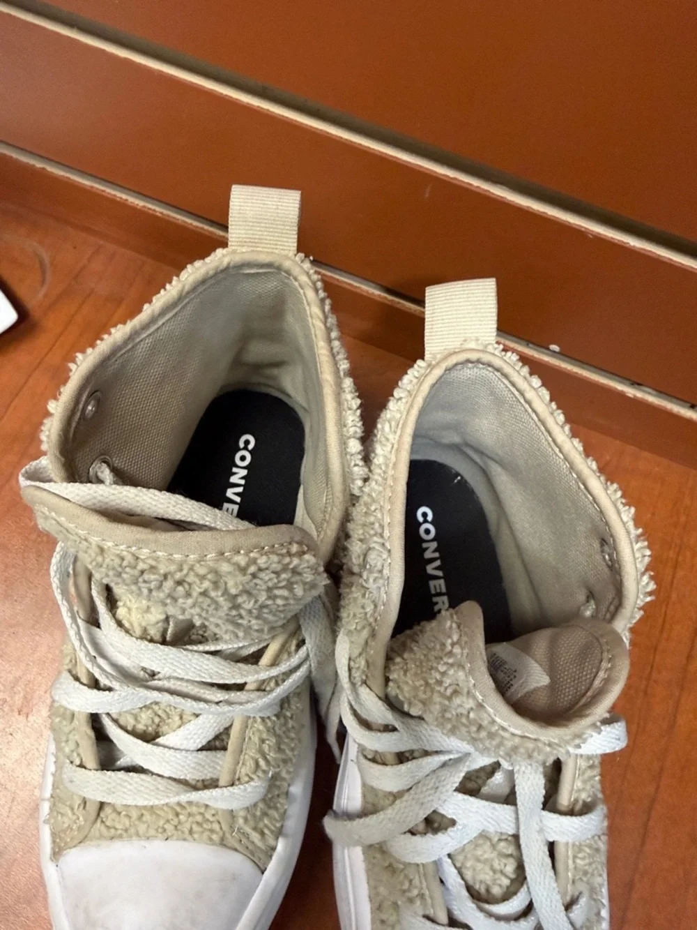 Converse Kids Beige Sherpa High-Top Sneakers with White Sole